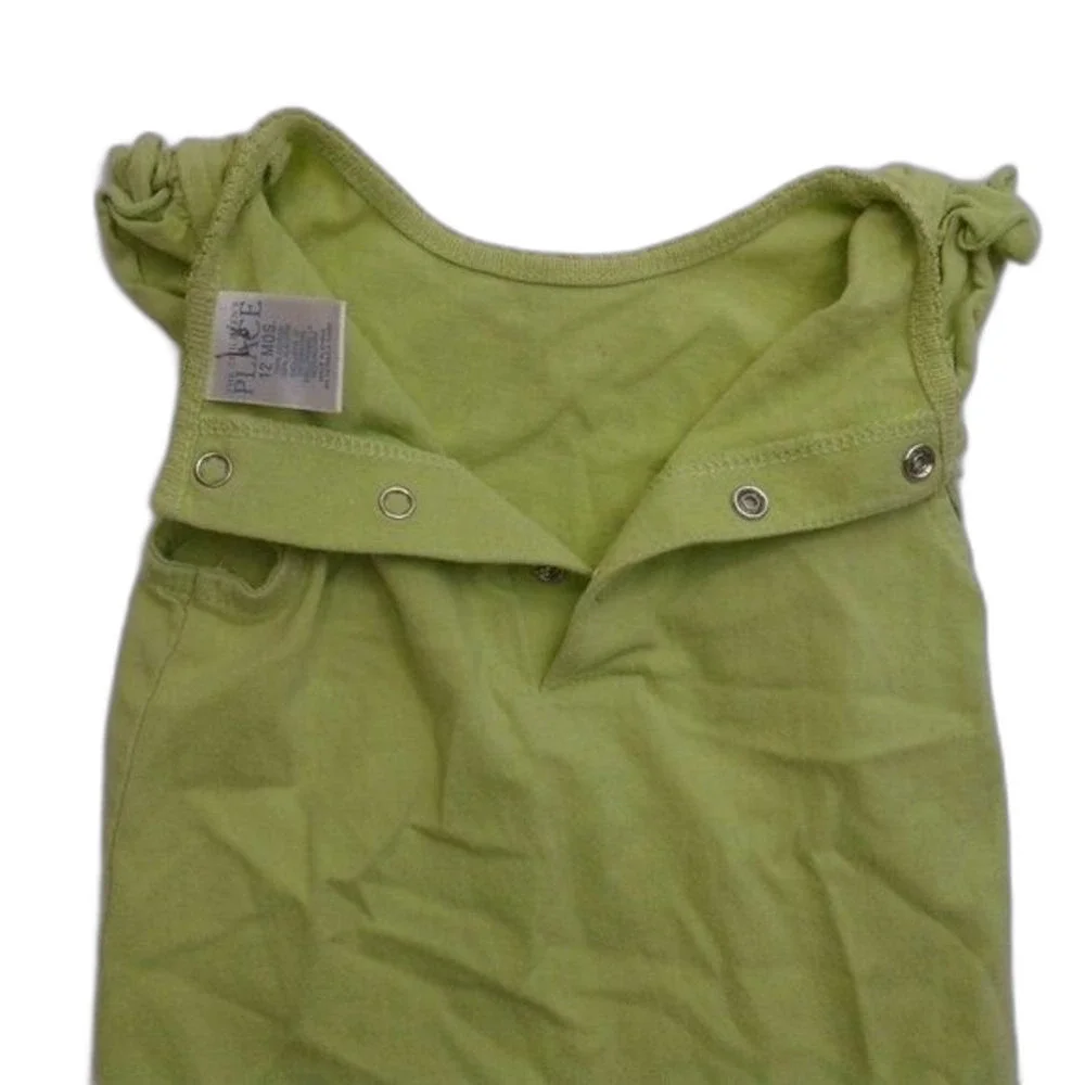 Children's Place Girls RuffleSleeve Onesie Size 12 Months Yellow-Green Back Snap